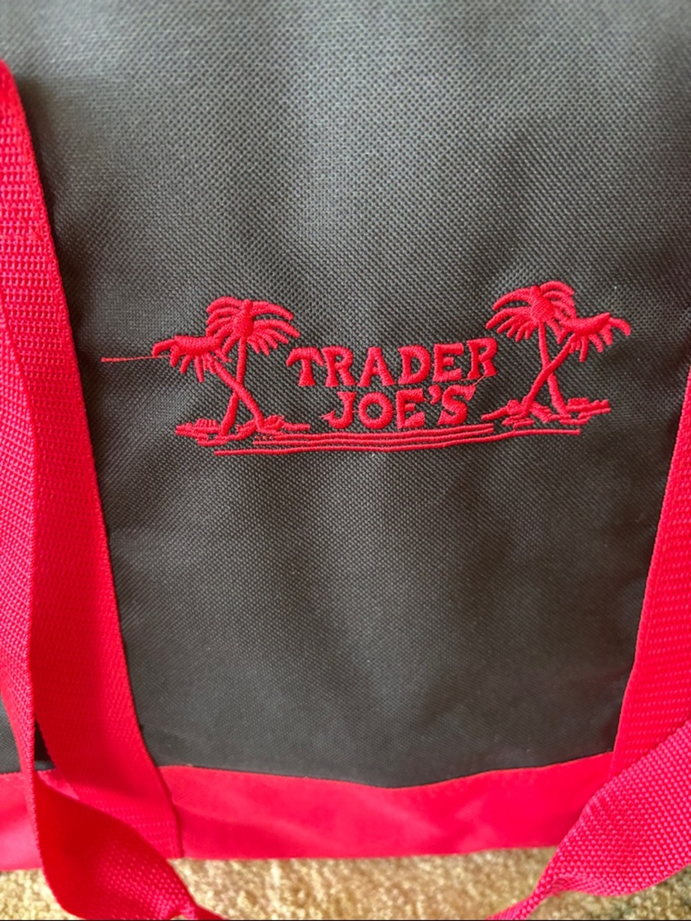 Trader Joe's Black and Red Canvas Tote Bag - Picture 2 of 6